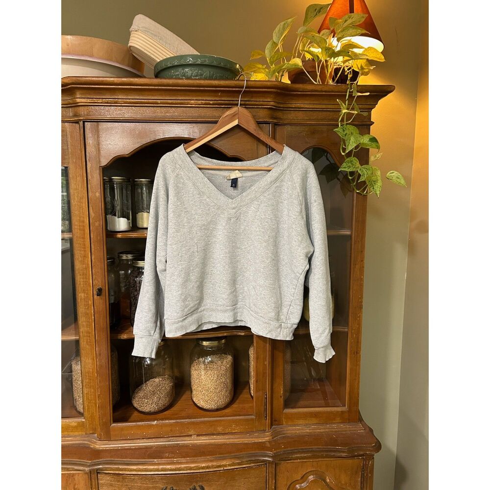 Cozy Cotton Blend Gray V-Neck Homey Casual Comfy Sweatshirt